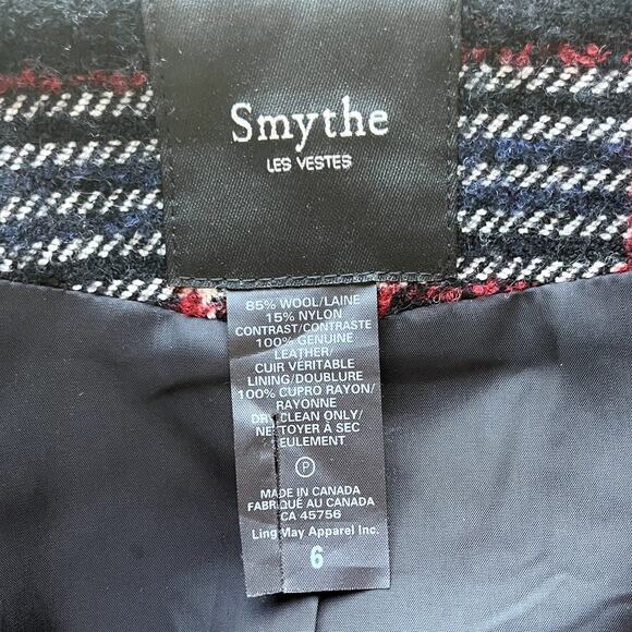 Smythe Duchess Blazer Black Plaid Check Gold Buttons Elbow Patches Jacket Size 6 - Picture 3 of 11